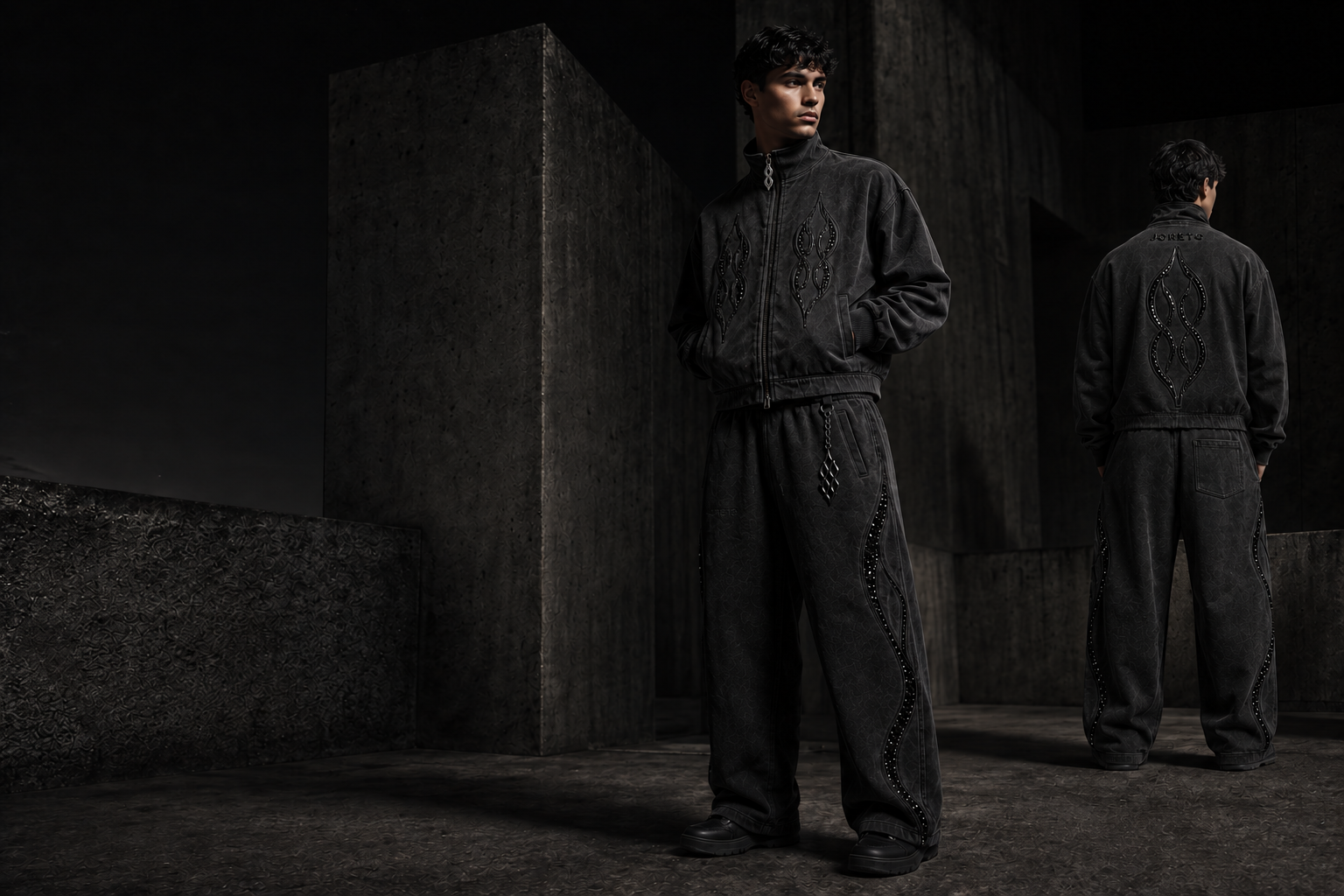 Silhouettes JORETO Black Diamond dans une galerie architecturale